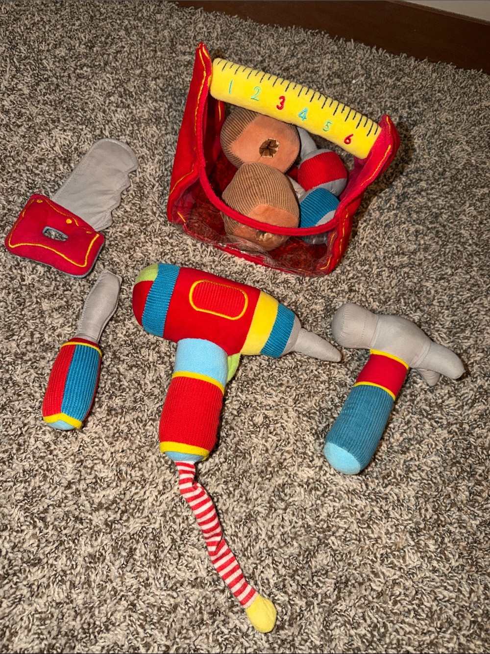 Melissa & Doug Red and Multicolor Plush Tool Set with Measuring Tote